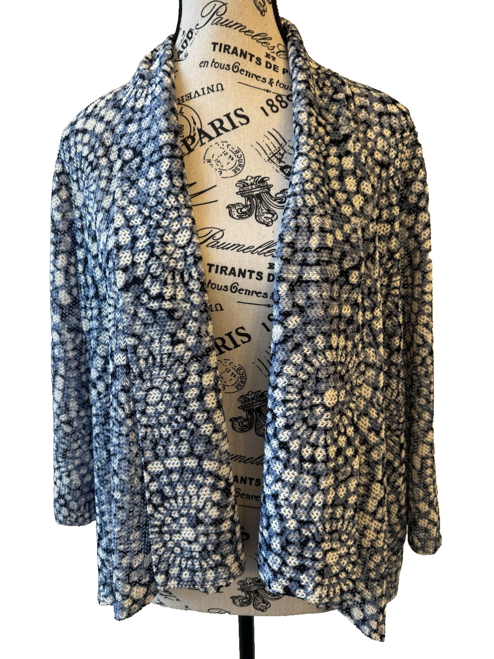 Ruby Rd Women’s Cardigan XL Open Front 3/4 Sleeves Blue/White Lightweight
